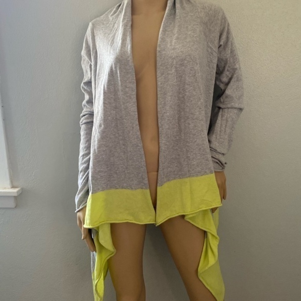 Express size L cardigan soft gray with neon green trim drape front